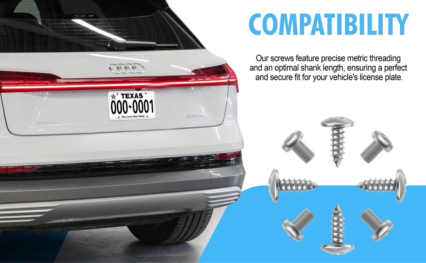 Prime Ave Stainless Steel License Plate Screws Compatible with Audi A3 A4 A5 A6 A7 A8 S3 S4 S5 S6 S7 S8 RS3 RS4 RS5 RS6 RS7 Q3 Q4 Q5 Q7 Q8 SQ5 SQ7 SQ8 RS Q8 TT TTS TT RS R8 E-tron (Standard Length)