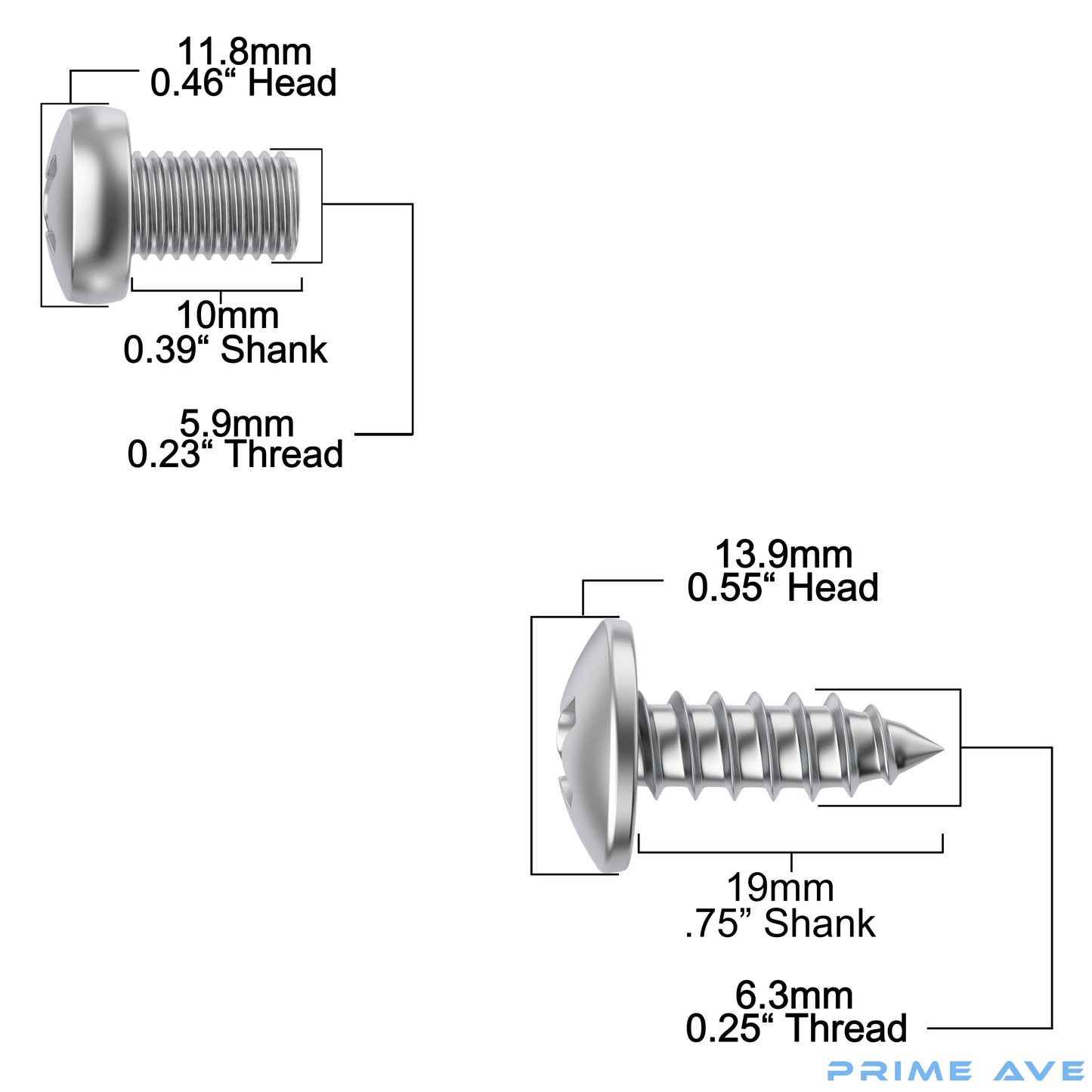 Prime Ave Stainless Steel License Plate Screws Compatible with Audi A3 A4 A5 A6 A7 A8 S3 S4 S5 S6 S7 S8 RS3 RS4 RS5 RS6 RS7 Q3 Q4 Q5 Q7 Q8 SQ5 SQ7 SQ8 RS Q8 TT TTS TT RS R8 E-tron (Standard Length)