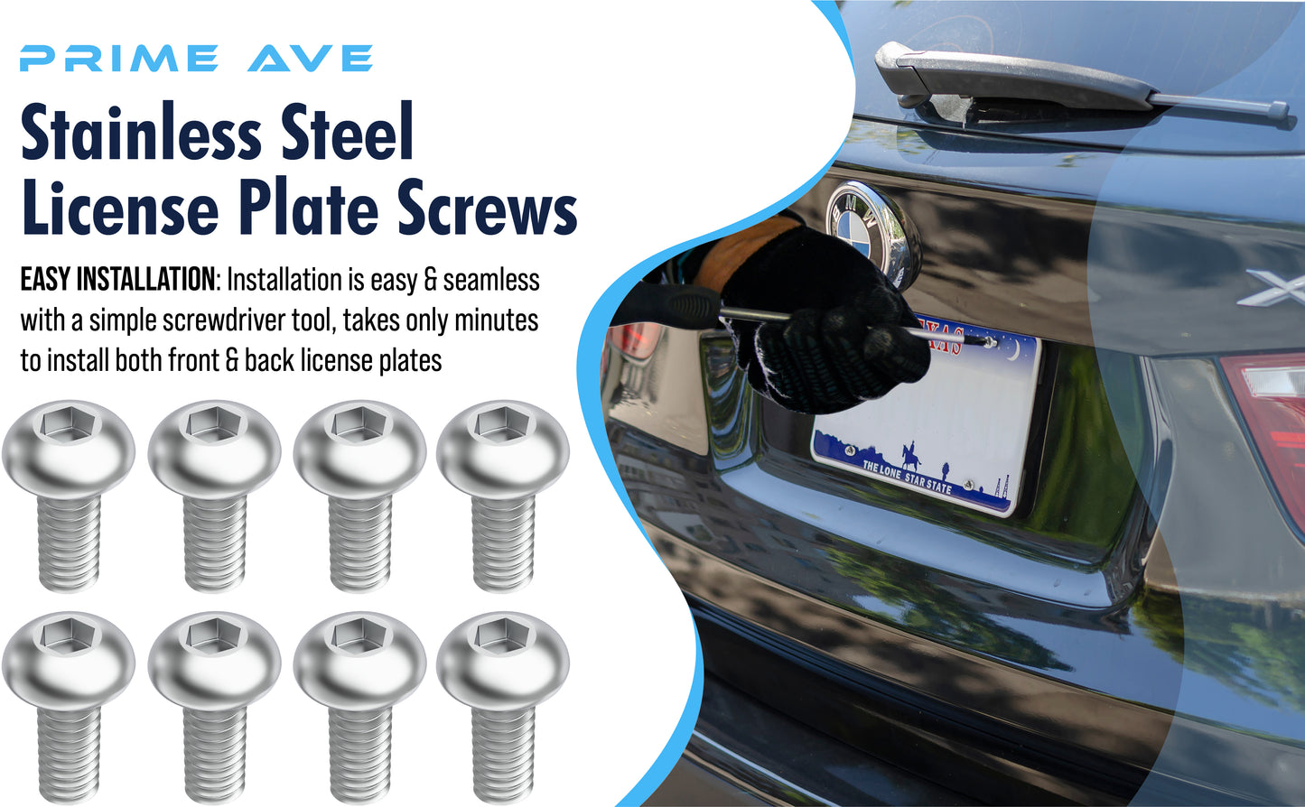 Prime Ave Socket Head Standard Length Stainless Steel License Plate Screws Compatible/Replacement for All BMW Models (Pack of 8)