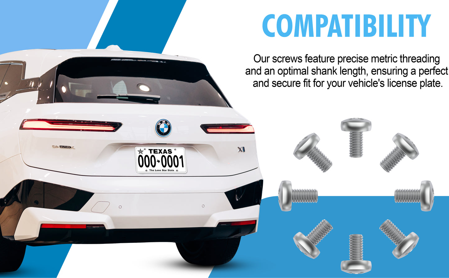 Prime Ave Standard Length Stainless Steel License Plate Screws Compatible/Replacement for All BMW Models (Pack of 8)