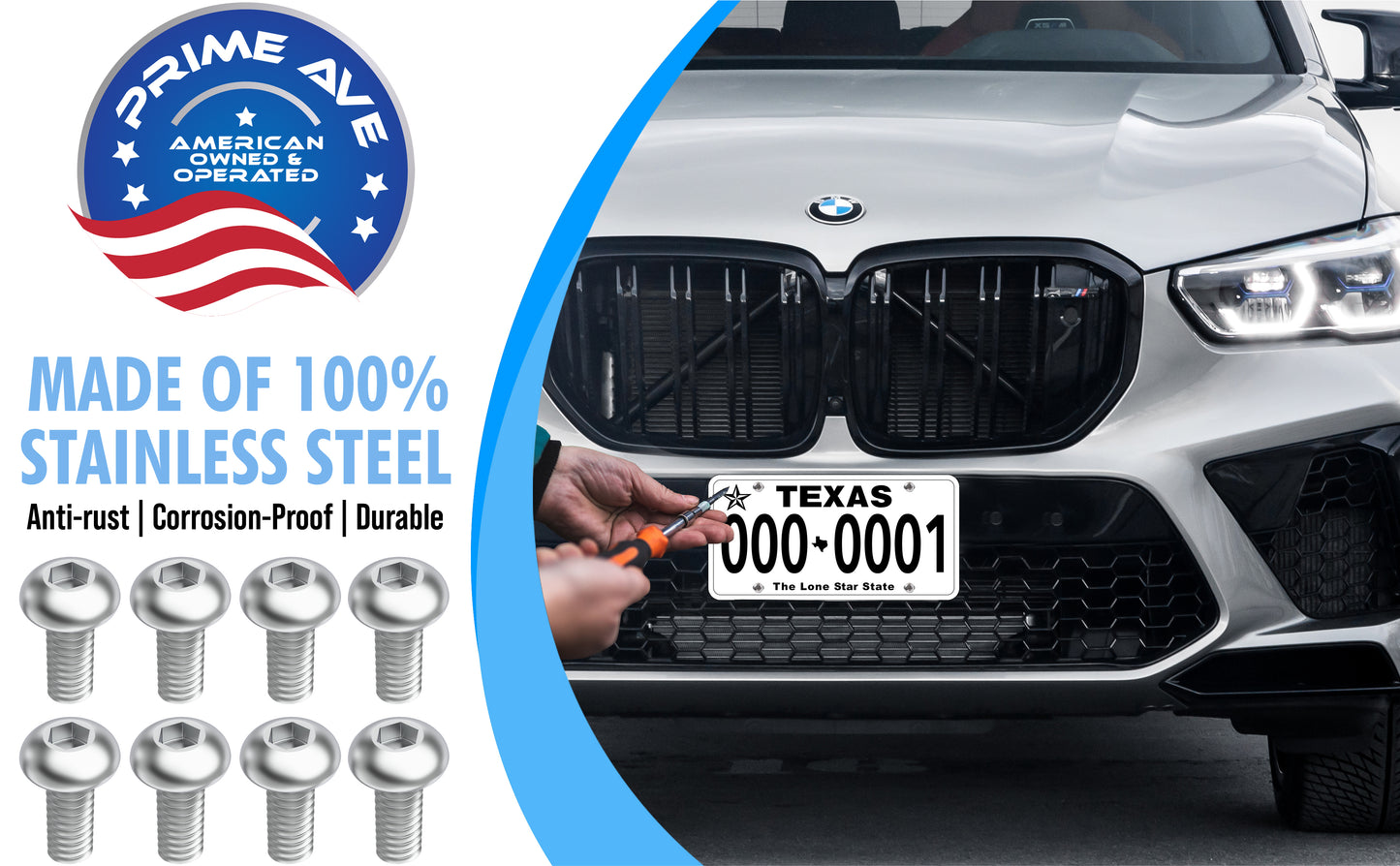 Prime Ave Socket Head Standard Length Stainless Steel License Plate Screws Compatible/Replacement for All BMW Models (Pack of 8)