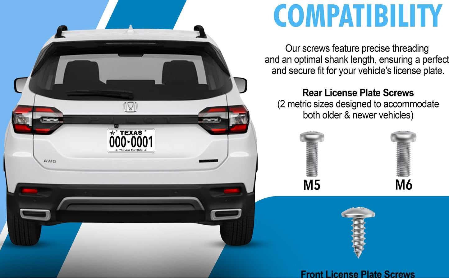 Prime Ave Stainless Steel License Plate Screws Compatible/Replacement for Acura & Honda