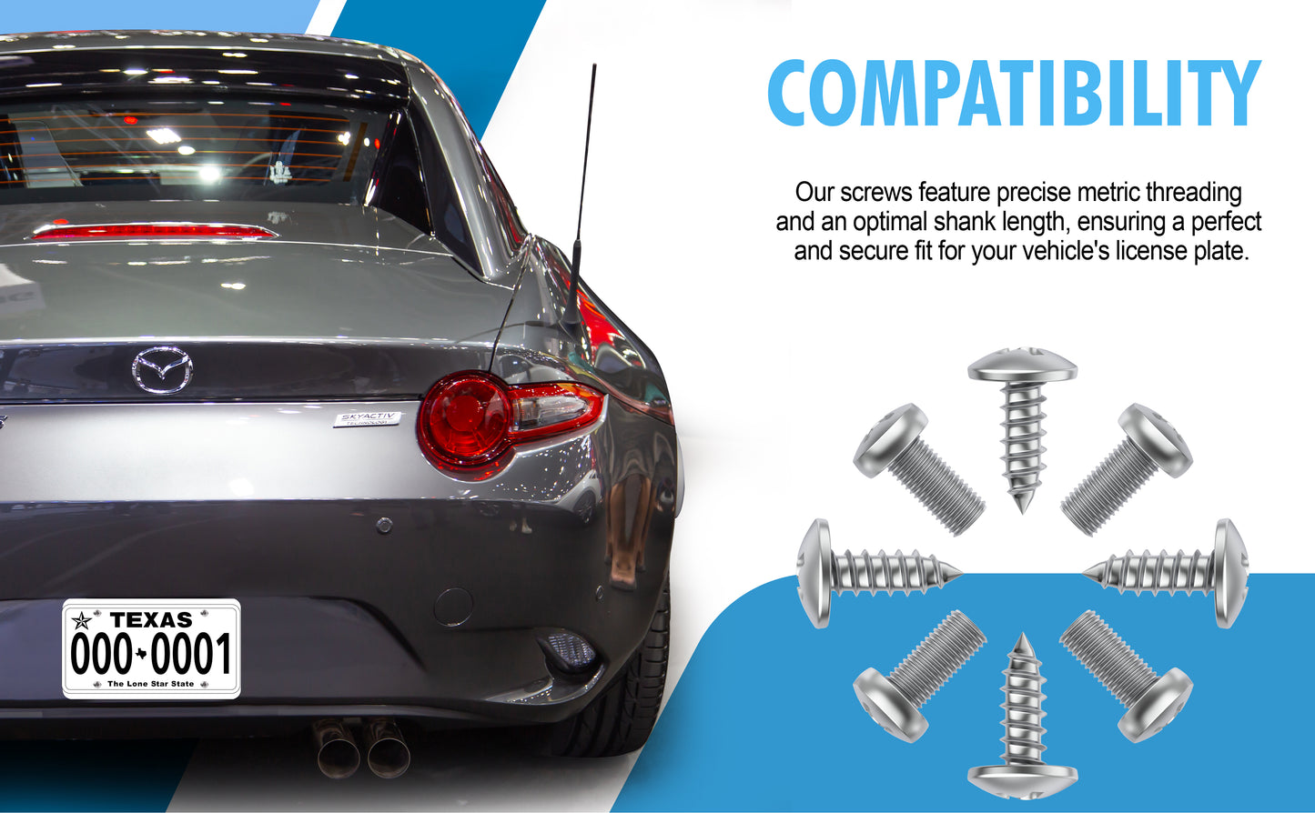 Prime Ave Stainless Steel License Plate Screws Compatible/Replacement for Mazda