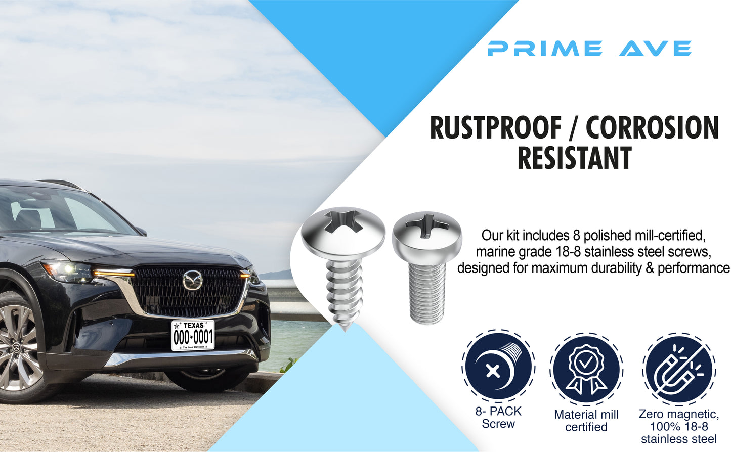 Prime Ave Stainless Steel License Plate Screws Compatible/Replacement for Mazda