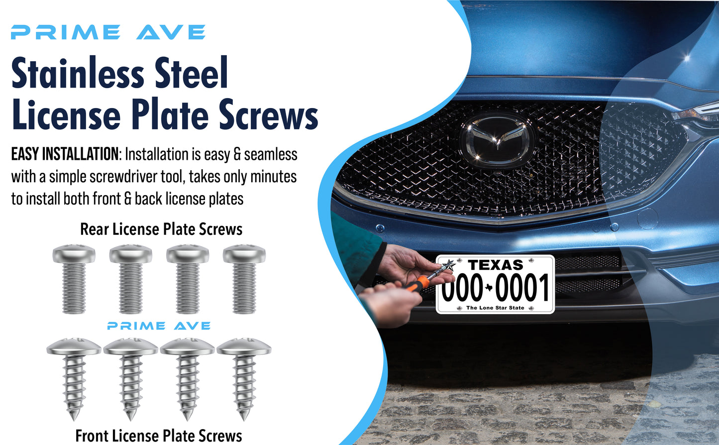 Prime Ave Stainless Steel License Plate Screws Compatible/Replacement for Mazda