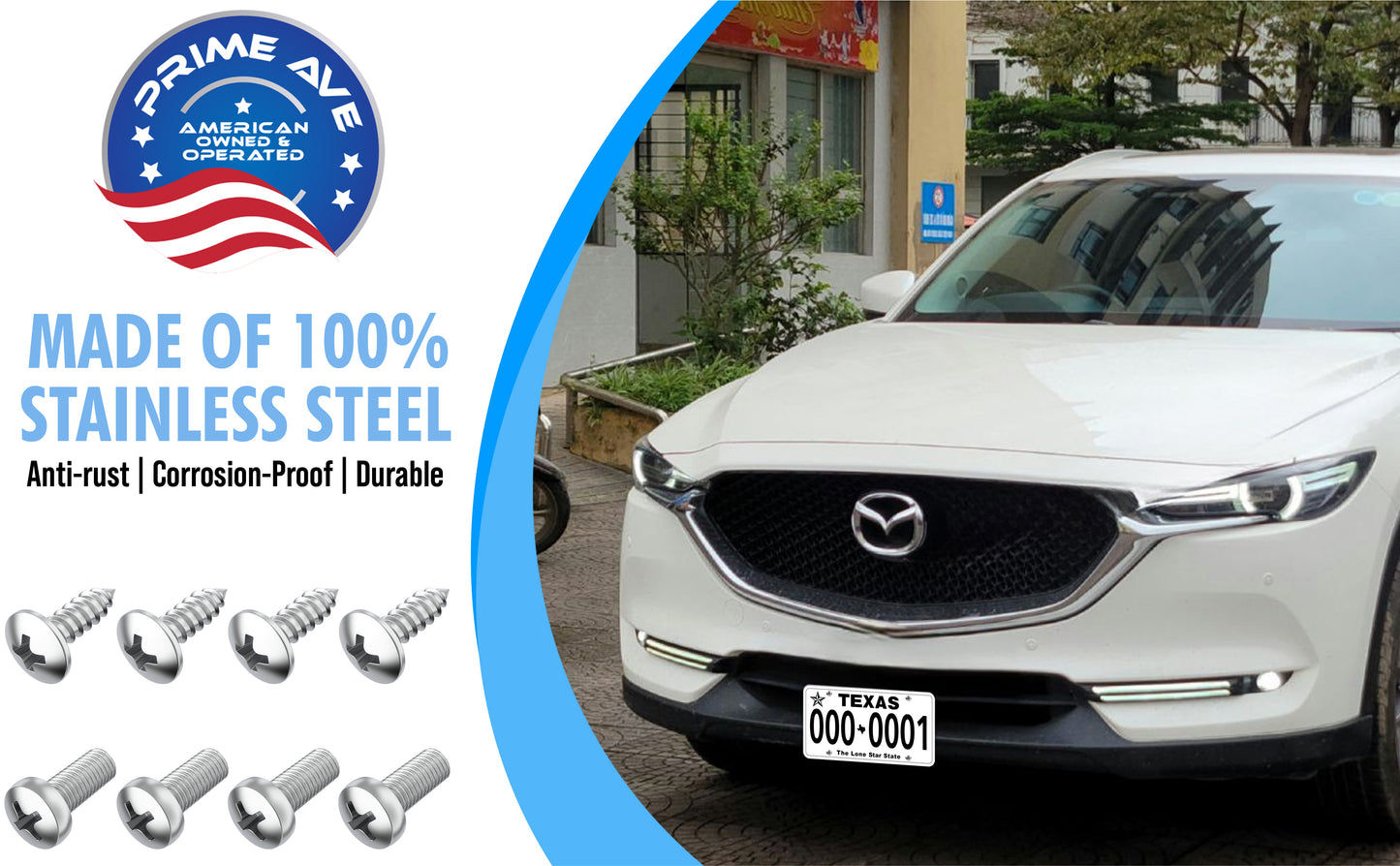 Prime Ave Stainless Steel License Plate Screws Compatible/Replacement for Mazda