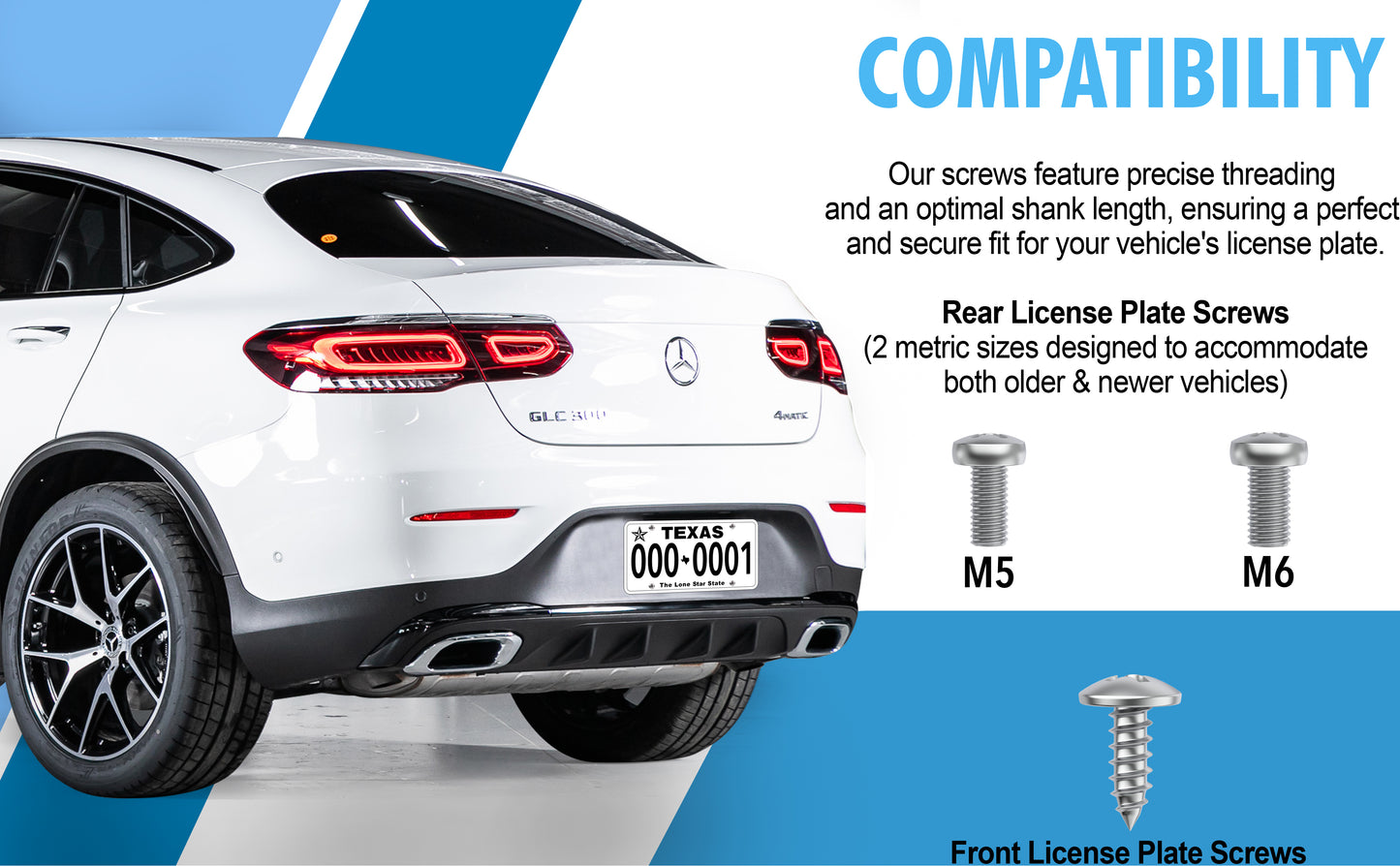 Prime Ave Stainless Steel License Plate Screws Compatible/Replacement for Mercedes Benz (Standard Length)