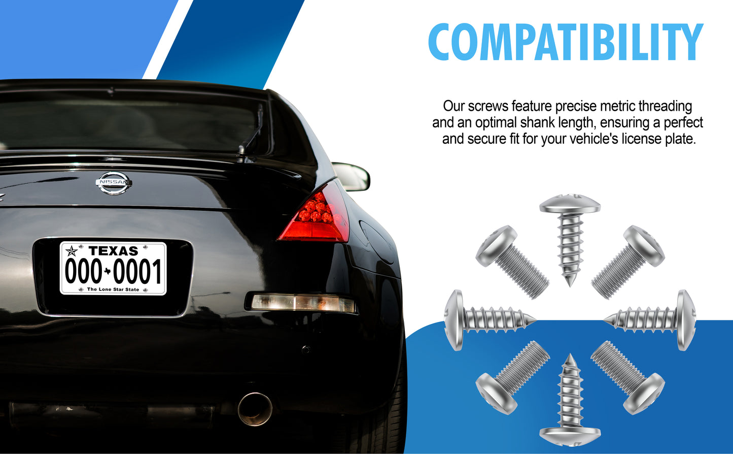 Prime Ave Stainless Steel License Plate Screws Compatible/Replacement for Nissan & Infiniti (Extended Length)