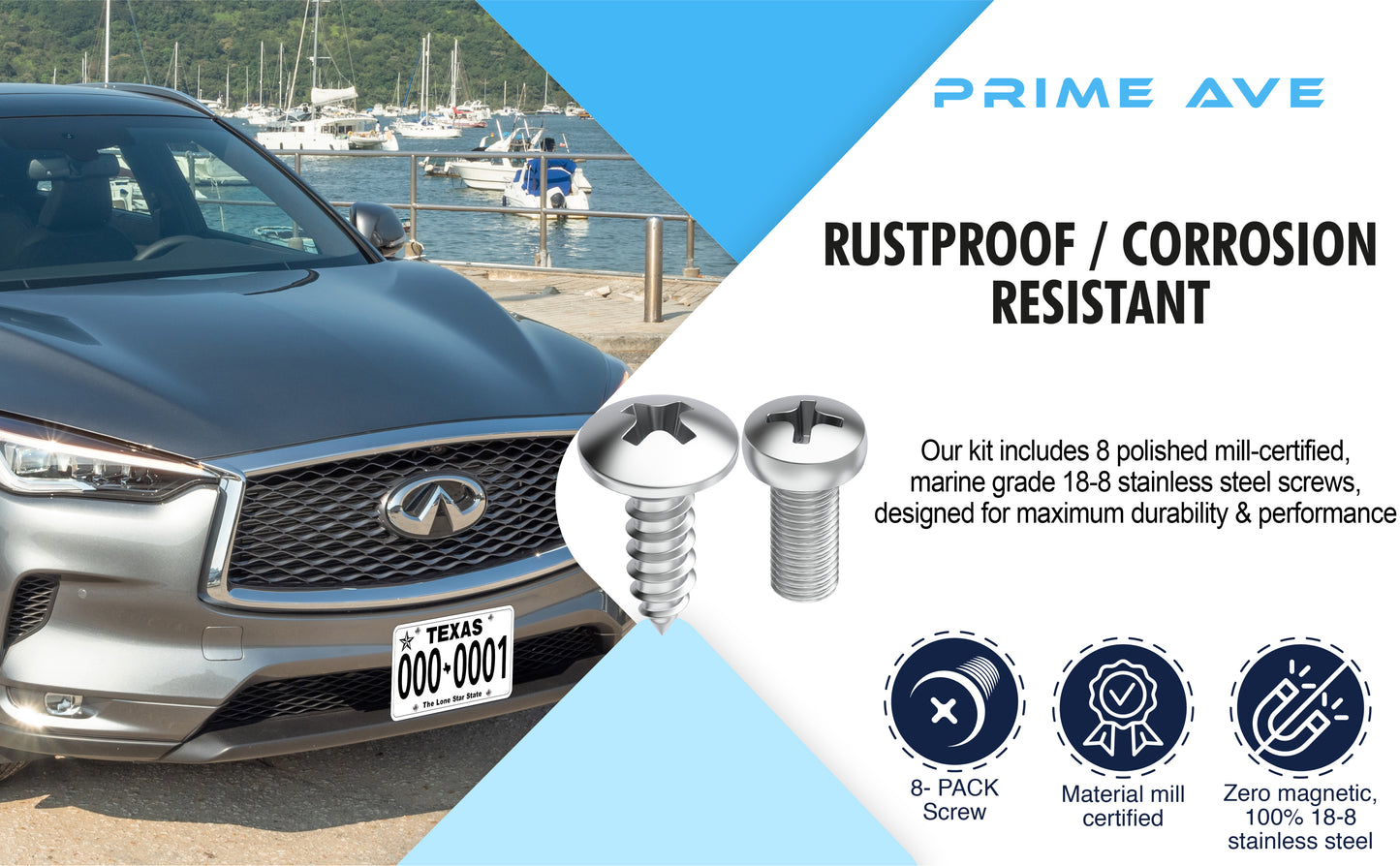 Prime Ave Stainless Steel License Plate Screws Compatible/Replacement for Nissan & Infiniti (Extended Length)