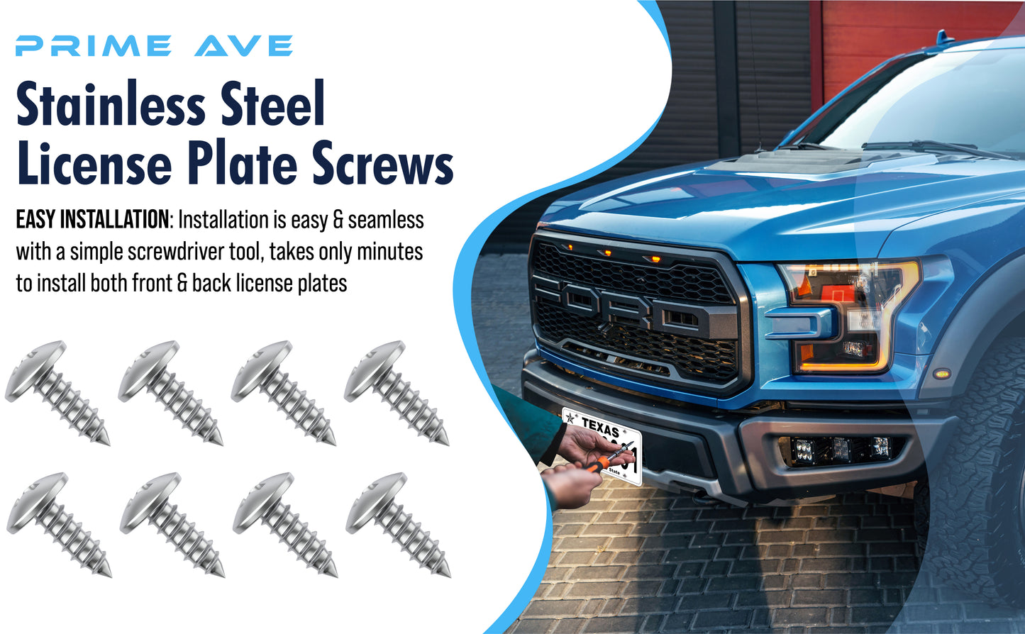 Prime Ave Stainless Steel License Plate Screws Compatible with Ford Lincoln (Pack of 8)