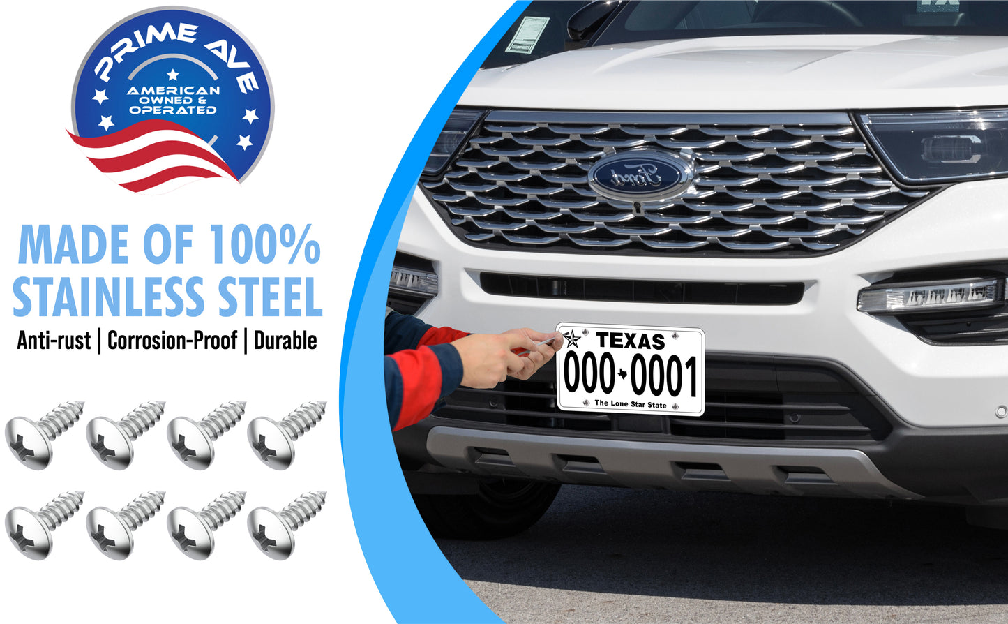 Prime Ave Stainless Steel License Plate Screws Compatible with Ford Lincoln (Pack of 8)