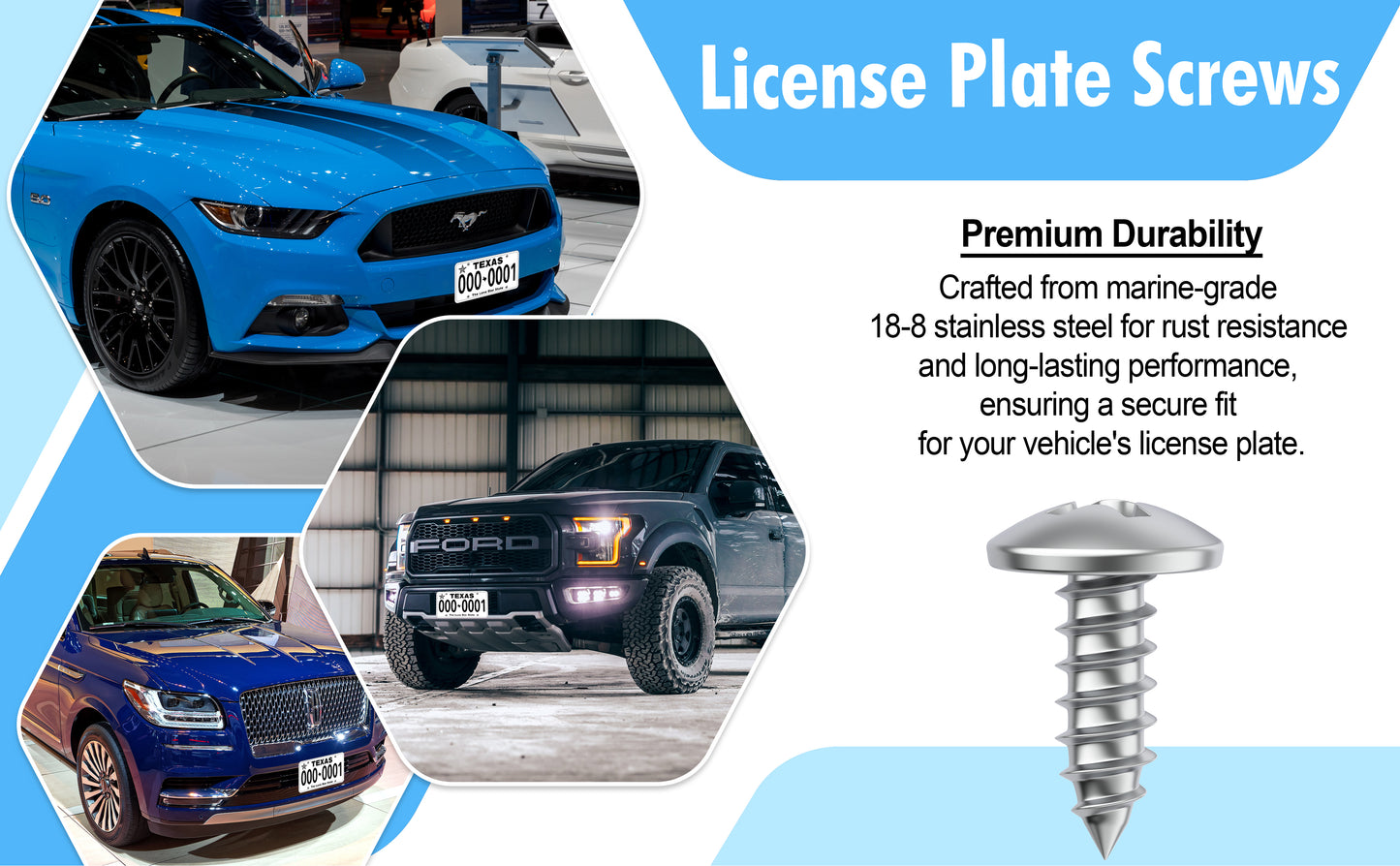 Prime Ave Stainless Steel License Plate Screws Compatible with Ford Lincoln (Pack of 8)