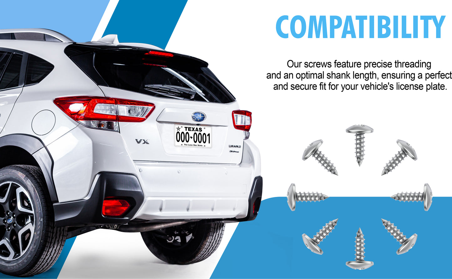 Prime Ave Stainless Steel License Plate Fastener Screws Compatible with Subaru WRX BRZ Impreza Outback Forester Crosstrek Legacy Ascent (Pack of 8)