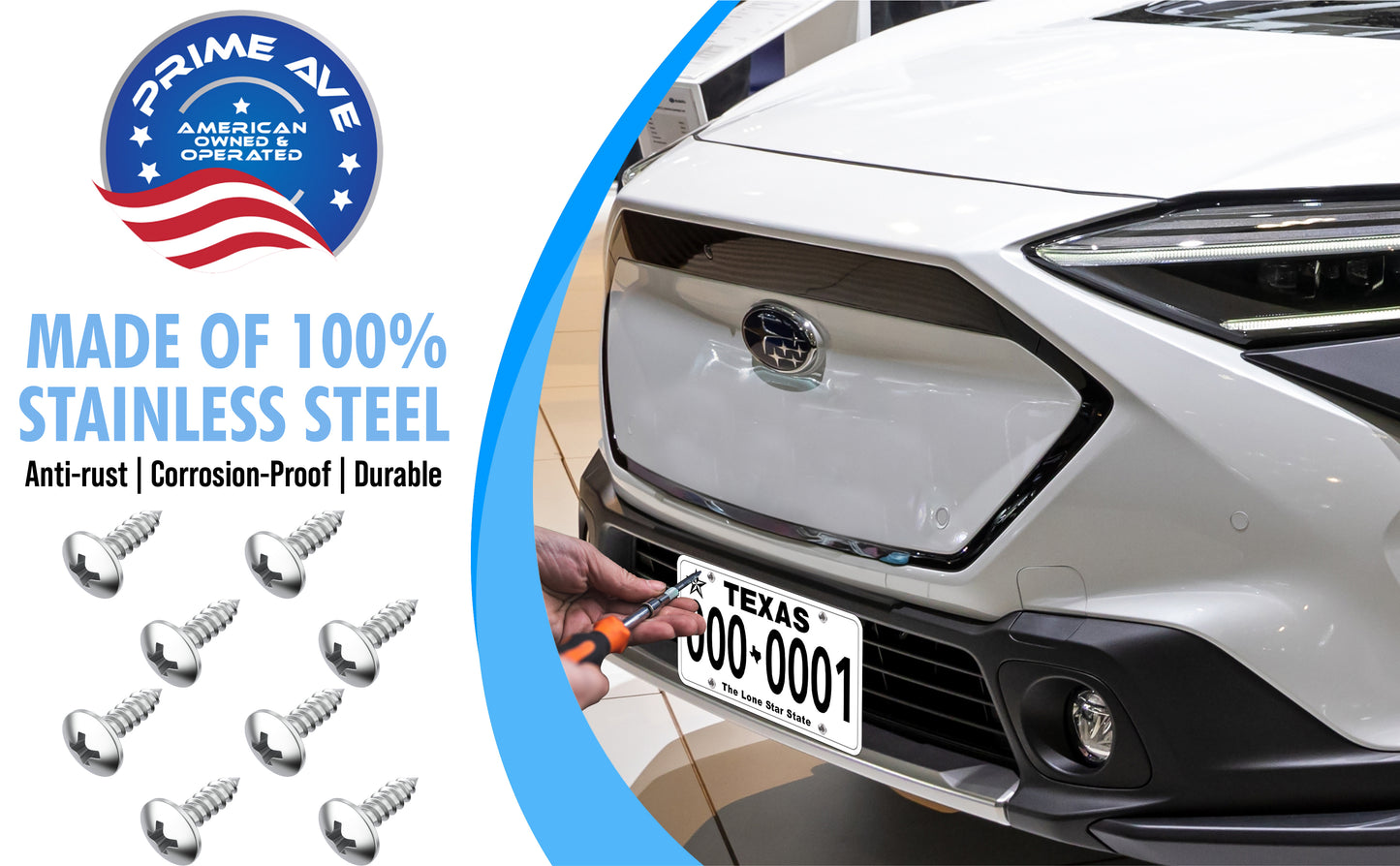 Prime Ave Stainless Steel License Plate Fastener Screws Compatible with Subaru WRX BRZ Impreza Outback Forester Crosstrek Legacy Ascent (Pack of 8)