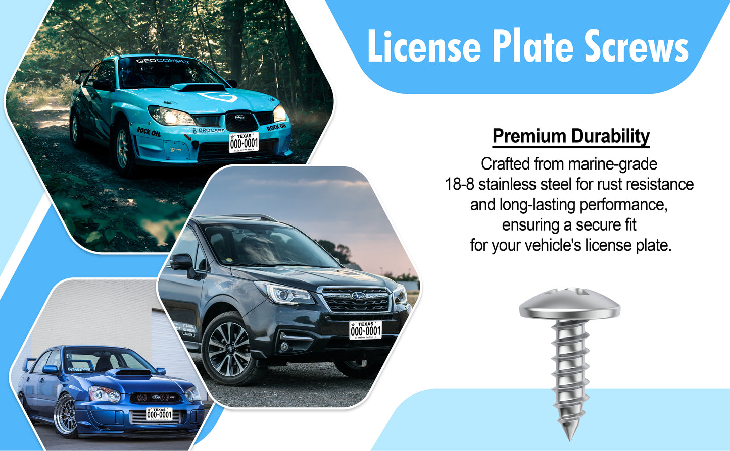 Prime Ave Stainless Steel License Plate Fastener Screws Compatible with Subaru WRX BRZ Impreza Outback Forester Crosstrek Legacy Ascent (Pack of 8)