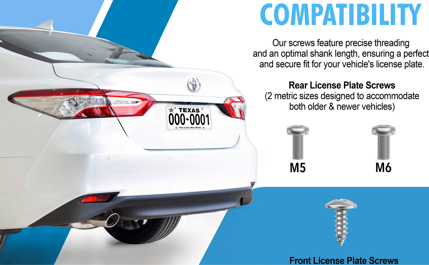 Prime Ave Stainless Steel License Plate Screws Compatible/Replacement for Lexus Scion & Toyota (Standard Length)