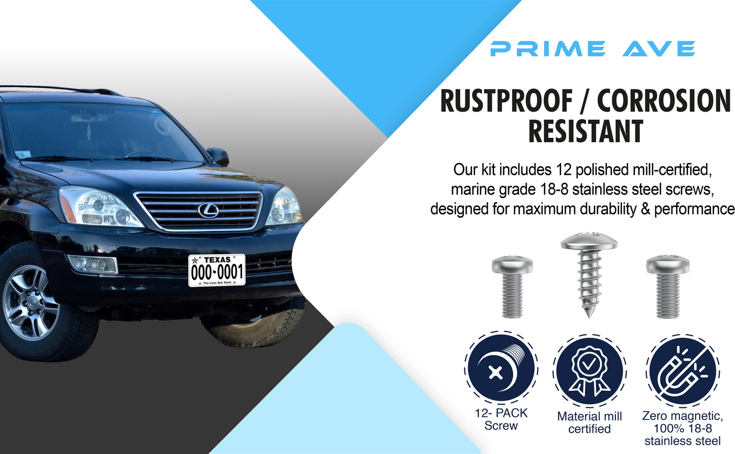 Prime Ave Stainless Steel License Plate Screws Compatible/Replacement for Lexus Scion & Toyota (Standard Length)