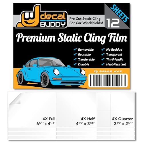Prime Ave Windshield Sticker Decal Shield for Easy Application, Removable & Reuseable | No Residue Mess | Optical Clarity | 6 Sheets w/ 3 Pre-Cut Sizes