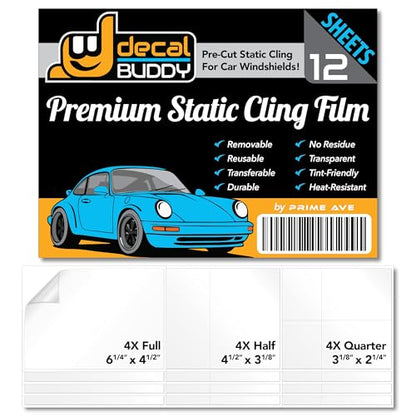 Prime Ave Windshield Sticker Decal Shield for Easy Application, Removable & Reuseable | No Residue Mess | Optical Clarity | 6 Sheets w/ 3 Pre-Cut Sizes