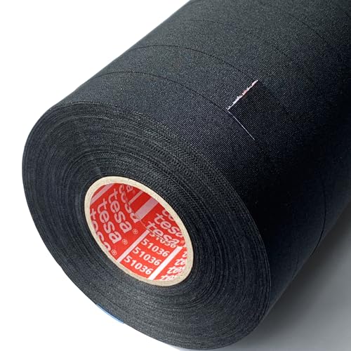 Prime Ave 15 Tesa 51036 PET Cloth High Heat Electrical Tape for Wire Harness, Cables for Automotive Engine, Protect Against High Temperature, Abrasion, Chemical & Fluid | Flame Retardant | Black