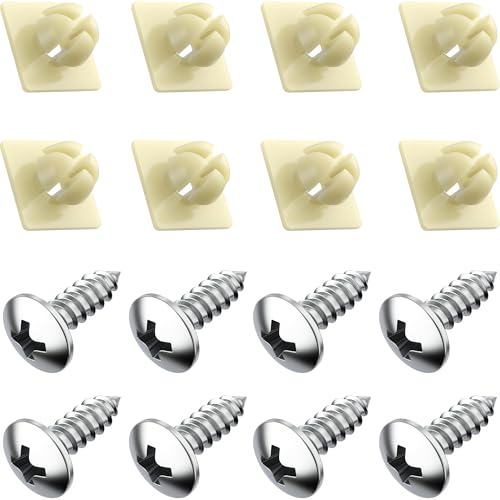 PRIME AVE Stainless Steel License Plate Screws – Rustproof with Nylon Inserts for Front & Rear Plates, Frames & Covers – License Plate Screw Set Fits Most Domestic Vehicles (Set of 8)