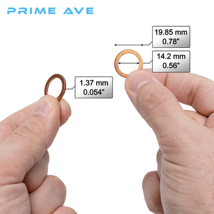 Prime Ave 14mm Copper Oil Drain Plug Washer Gaskets Compatible/Replacement for Mercedes Part#: 007603-014106 (Pack of 10)