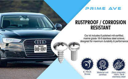 Prime Ave Stainless Steel License Plate Screws Compatible with Audi A3 A4 A5 A6 A7 A8 S3 S4 S5 S6 S7 S8 RS3 RS4 RS5 RS6 RS7 Q3 Q4 Q5 Q7 Q8 SQ5 SQ7 SQ8 RS Q8 TT TTS TT RS R8 E-tron (Extended Length)