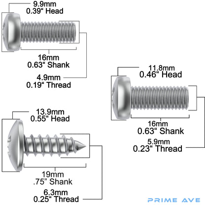 Prime Ave Stainless Steel License Plate Screws Compatible/Replacement for Acura & Honda