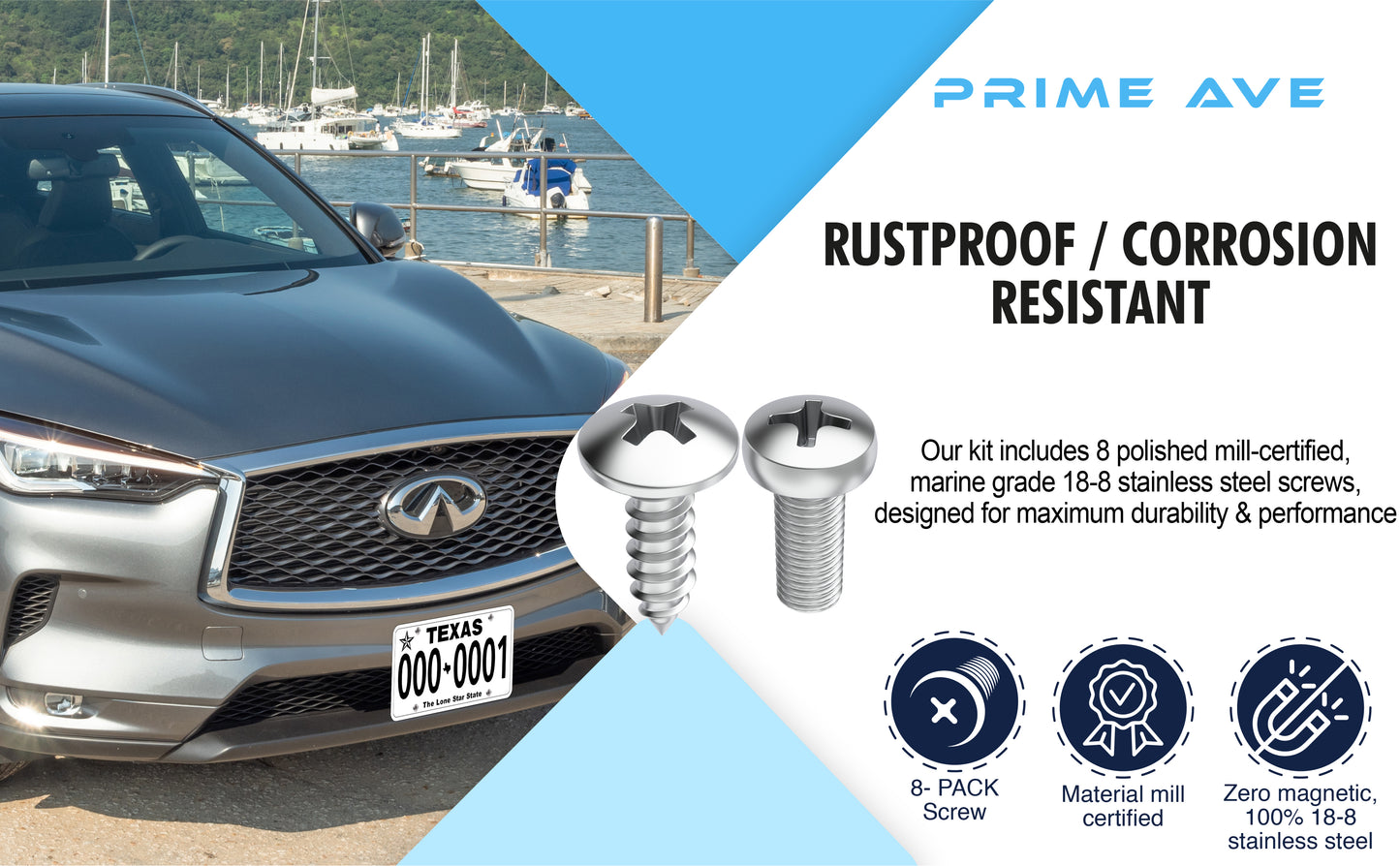 Prime Ave Stainless Steel License Plate Screws Compatible/Replacement for Nissan & Infiniti (Standard Length)