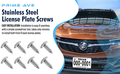 Prime Ave Stainless Steel License Plate Screws Compatible/Replacement for Buick Cadillac Chevrolet GMC (Pack of 8)