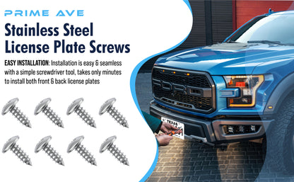 Prime Ave Stainless Steel License Plate Screws Compatible with Ford Lincoln (Pack of 8)