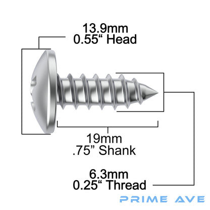 Prime Ave Stainless Steel License Plate Screws Compatible with Chrysler Dodge RAM Jeep (Pack of 8)