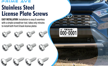Prime Ave Stainless Steel License Plate Screws Compatible/Replacement for Lexus Scion & Toyota (Standard Length)