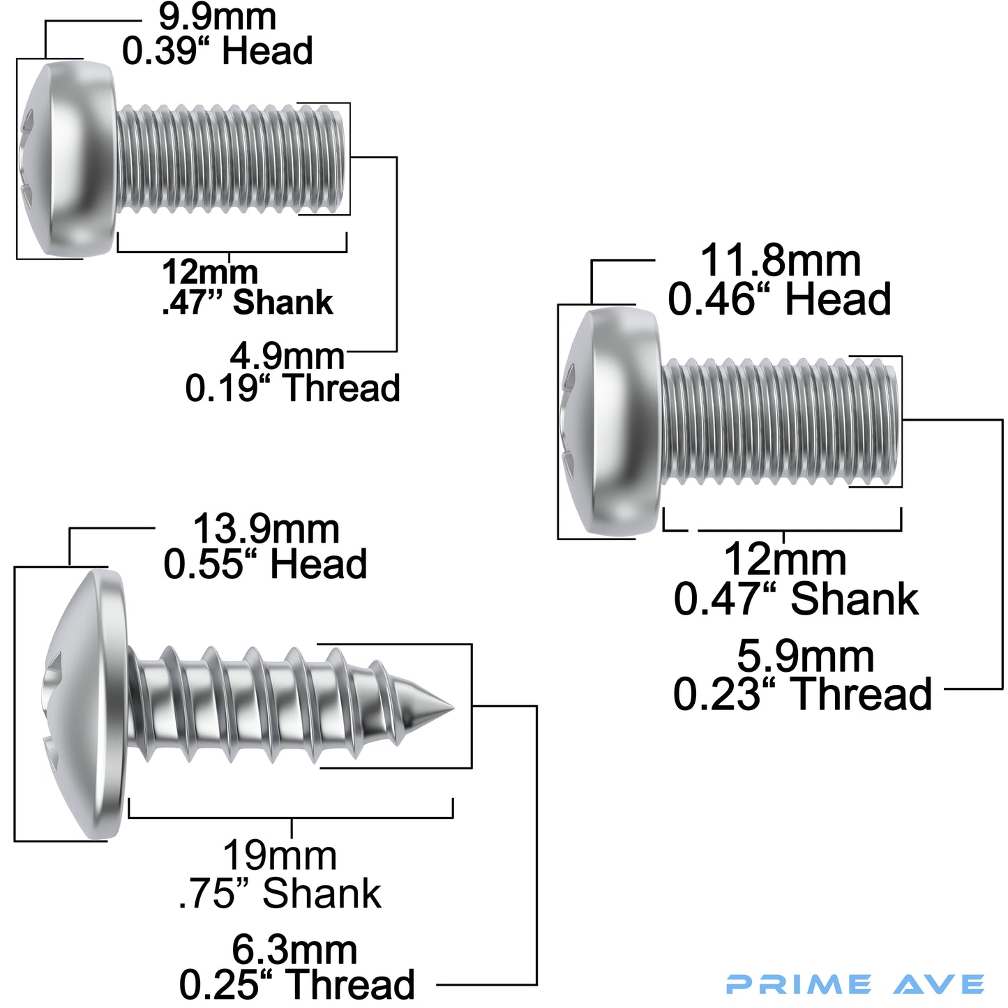 Prime Ave Stainless Steel License Plate Screws Compatible/Replacement for Lexus Scion & Toyota (Standard Length)