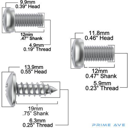 Prime Ave Stainless Steel License Plate Screws Compatible/Replacement for Lexus Scion & Toyota (Standard Length)