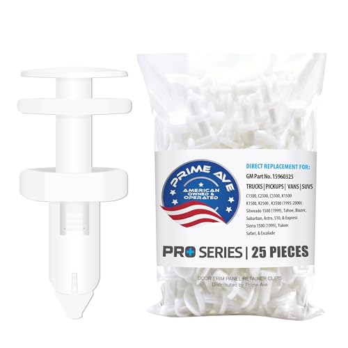 Prime Ave 25-Pack Door Panel Retainer Clips – GM 15960325 OEM | Fits Chevrolet GMC Buick Cadillac C1500 C2500 K1500 Suburban Tahoe Yukon | Door Panels, Fender Liners | Heavy-Duty Nylon Push Fasteners